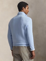Polo Ralph Lauren Office Blue Mesh Knit Cotton Quarter Zip Jumper - Image 2 of 4