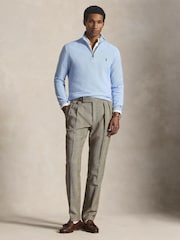 Polo Ralph Lauren Office Blue Mesh Knit Cotton Quarter Zip Jumper - Image 3 of 4