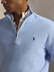 Polo Ralph Lauren Office Blue Mesh Knit Cotton Quarter Zip Jumper - Image 4 of 4