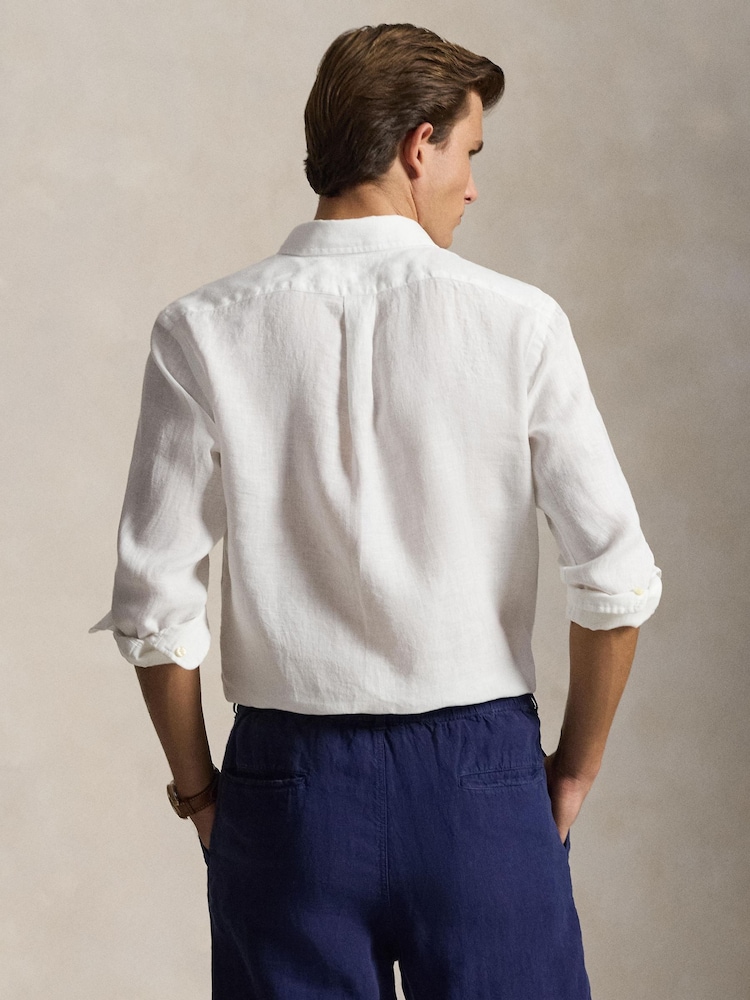 Polo Ralph Lauren White Custom Fit Linen Shirt - Image 2 of 6