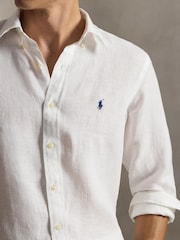 Polo Ralph Lauren White Custom Fit Linen Shirt - Image 3 of 6