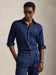 Polo Ralph Lauren Newport Navy Custom Fit Linen Shirt - Image 1 of 7