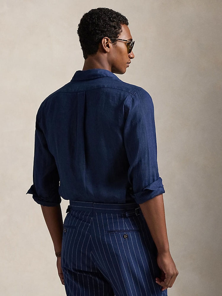Polo Ralph Lauren Newport Navy Custom Fit Linen Shirt - Image 2 of 7