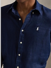 Polo Ralph Lauren Newport Navy Custom Fit Linen Shirt - Image 4 of 7