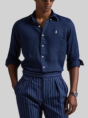 Polo Ralph Lauren Newport Navy Custom Fit Linen Shirt - Image 6 of 7