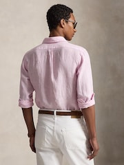 Polo Ralph Lauren Pink & White Custom Fit Linen Stripe Shirt - Image 2 of 8