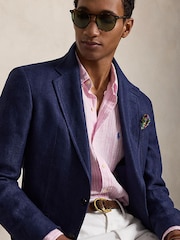 Polo Ralph Lauren Pink & White Custom Fit Linen Stripe Shirt - Image 4 of 8
