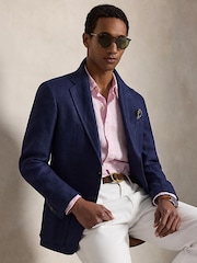 Polo Ralph Lauren Pink & White Custom Fit Linen Stripe Shirt - Image 6 of 8