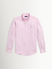 Polo Ralph Lauren Pink & White Custom Fit Linen Stripe Shirt - Image 8 of 8
