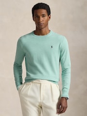 Polo Ralph Lauren Green Swallow Heather Fine Cotton Crewneck Jumper - Image 1 of 8