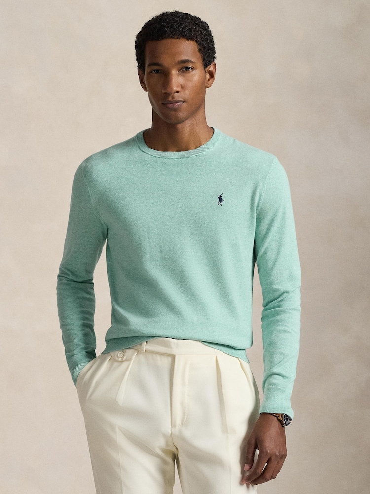 Polo Ralph Lauren Green Swallow Heather Fine Cotton Crewneck Jumper - Image 1 of 8