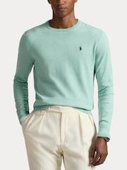 Polo Ralph Lauren Green Swallow Heather Fine Cotton Crewneck Jumper - Image 6 of 8