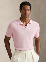 Polo Ralph Lauren Carmel Pink Cotton Linen Knit Polo Shirt - Image 1 of 8