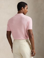 Polo Ralph Lauren Carmel Pink Cotton Linen Knit Polo Shirt - Image 3 of 8