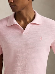 Polo Ralph Lauren Carmel Pink Cotton Linen Knit Polo Shirt - Image 4 of 8