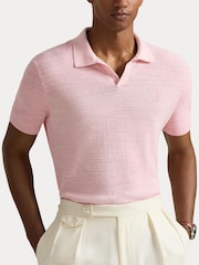Polo Ralph Lauren Carmel Pink Cotton Linen Knit Polo Shirt - Image 6 of 8