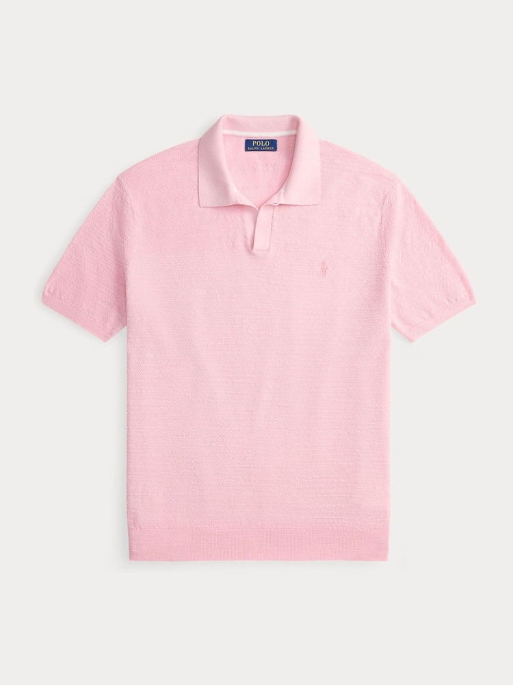 Polo Ralph Lauren Carmel Pink Cotton Linen Knit Polo Shirt - Image 8 of 8