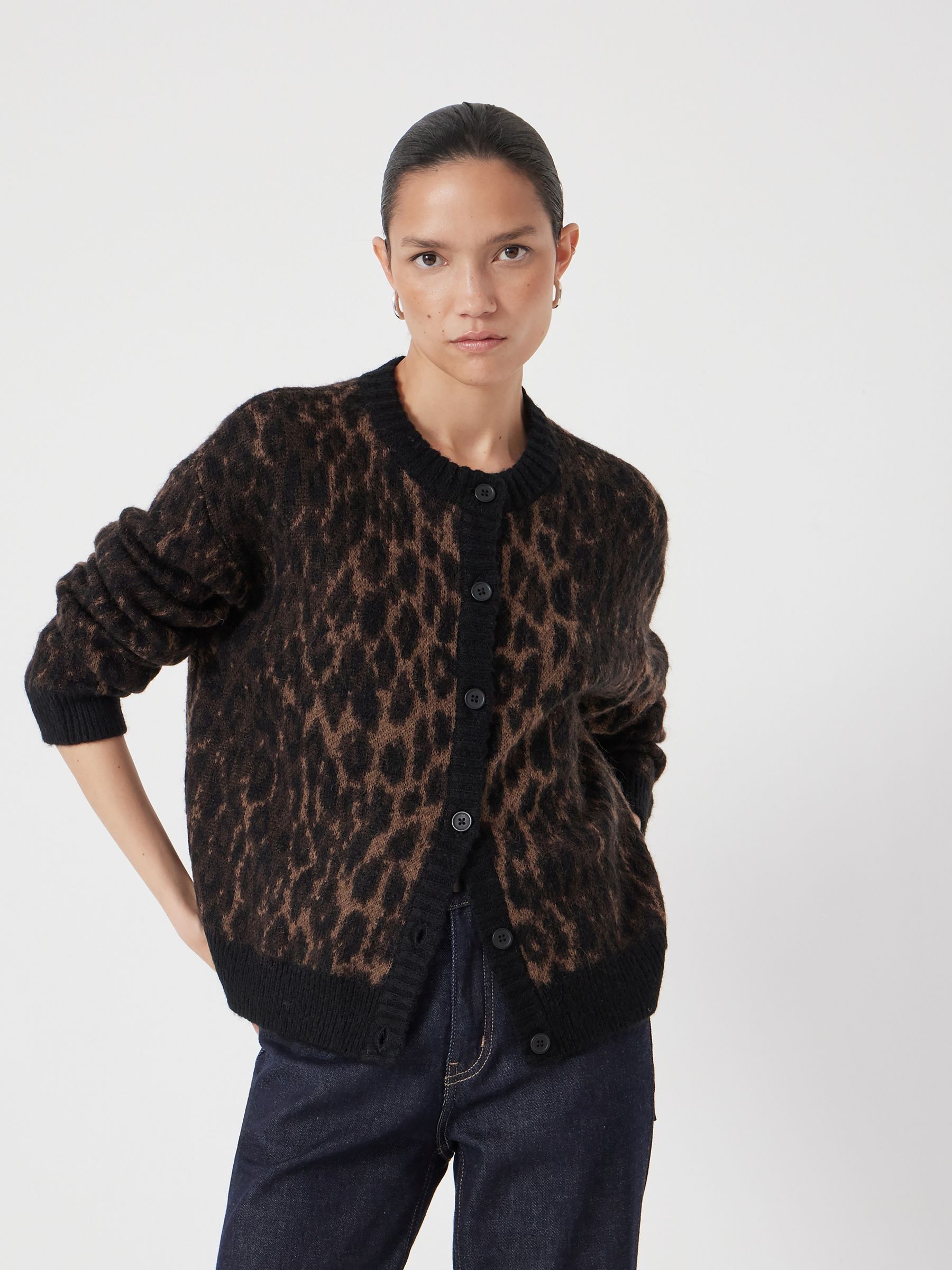 Buy Hush Black Brown Animal Jacquard Wool Blend Cardigan from Next USA