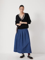 Hush Black Merino Wool V-Neck Stripe Jumper - Image 2 of 5
