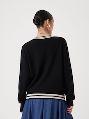 Hush Black Merino Wool V-Neck Stripe Jumper - Image 4 of 5