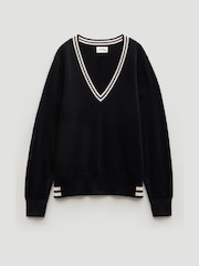 Hush Black Merino Wool V-Neck Stripe Jumper - Image 5 of 5