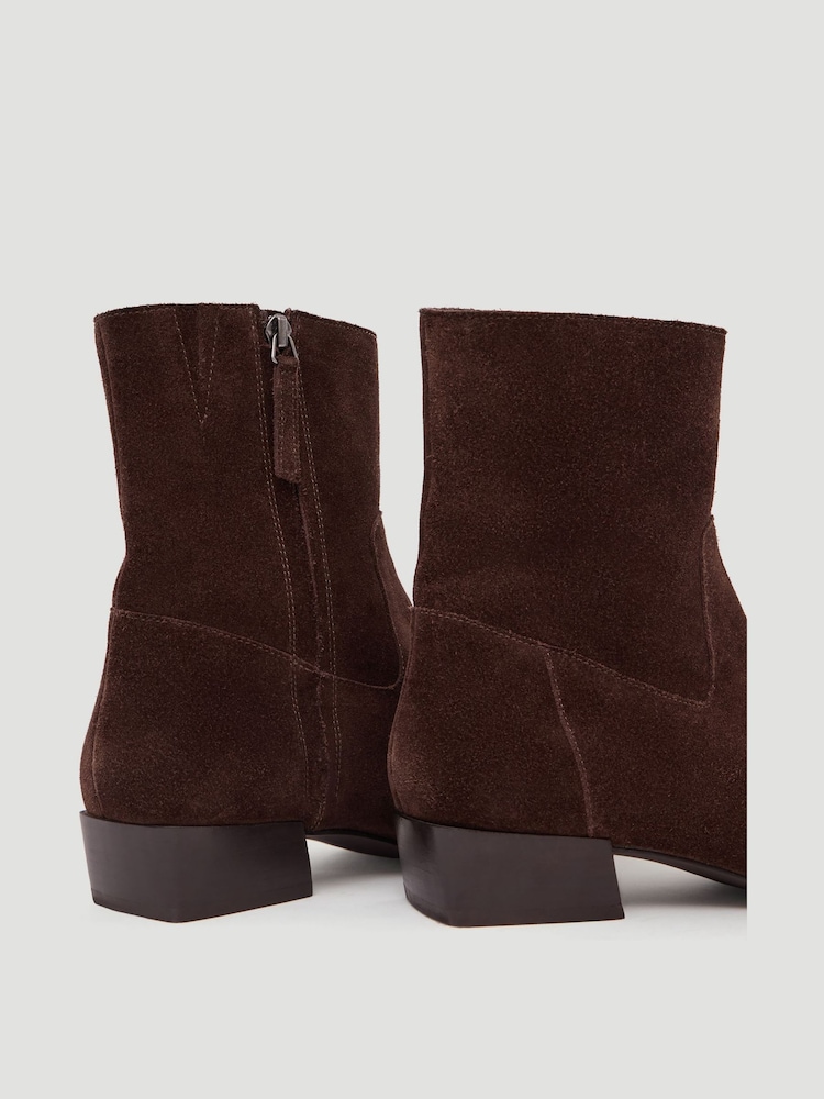 Hush Brown Suede Square-Toe Boots - Image 5 of 5