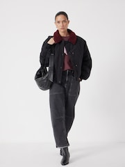 Hush Black Teddy Collar Quilted Bomber Jacket - Image 3 of 6