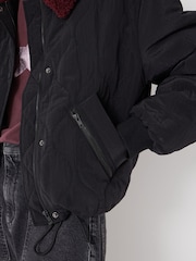 Hush Black Teddy Collar Quilted Bomber Jacket - Image 5 of 6