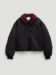 Hush Black Teddy Collar Quilted Bomber Jacket - Image 6 of 6