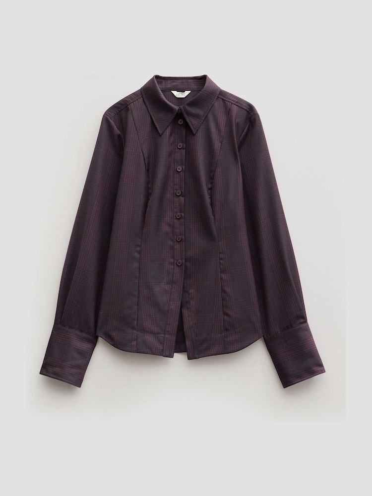 Hush Blue Waisted Checked Wool Shirt - Image 5 of 5 Hush Blue Waisted Checked Wool Shirt - Image 5 of 5