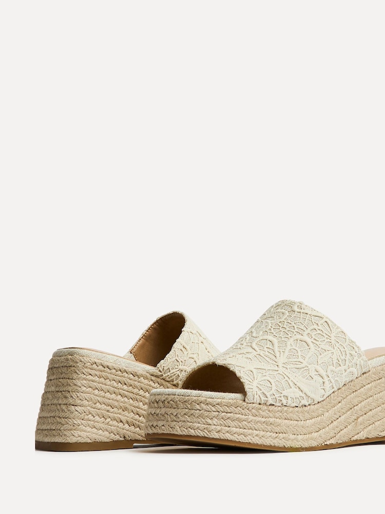 Linzi Cream Espresso Espadrille Mule Sandals - Image 5 of 5