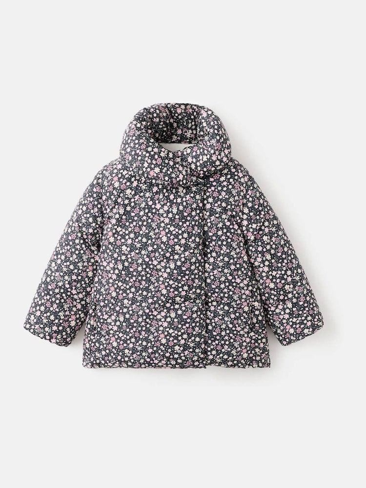 Mango Black Fur-Effect Floral-Print Anorak - Image 1 of 3 Mango Black Fur-Effect Floral-Print Anorak - Image 1 of 3