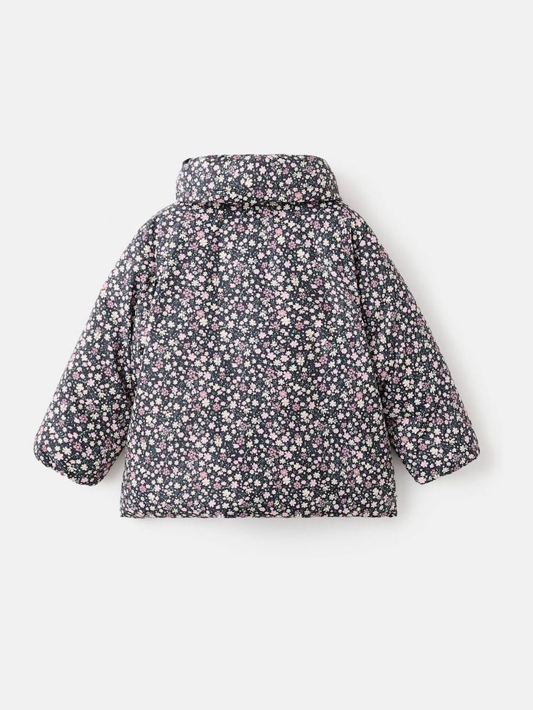 Mango Black Fur-Effect Floral-Print Anorak - Image 2 of 3 Mango Black Fur-Effect Floral-Print Anorak - Image 2 of 3