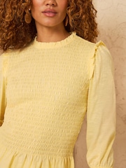 Love & Roses Yellow Frill Shoulder Shirred 3/4 Sleeve Jersey Top - Image 3 of 4