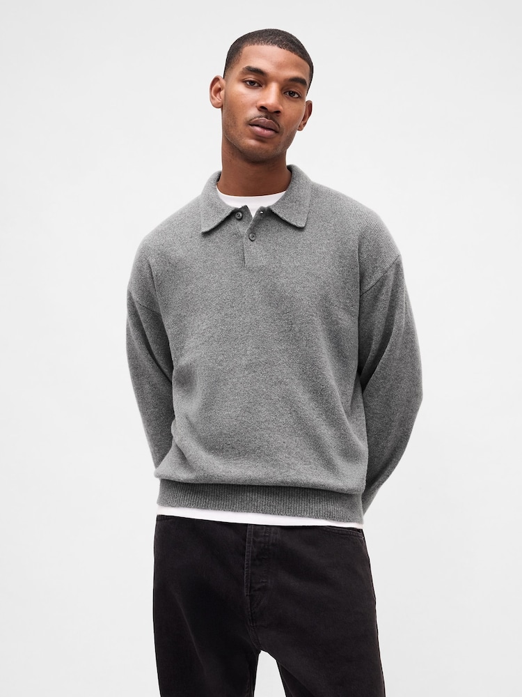 Gap Grey CashSoft Relaxed Polo Sweatshirt - Image 1 of 4 Gap Grey CashSoft Relaxed Polo Sweatshirt - Image 1 of 4