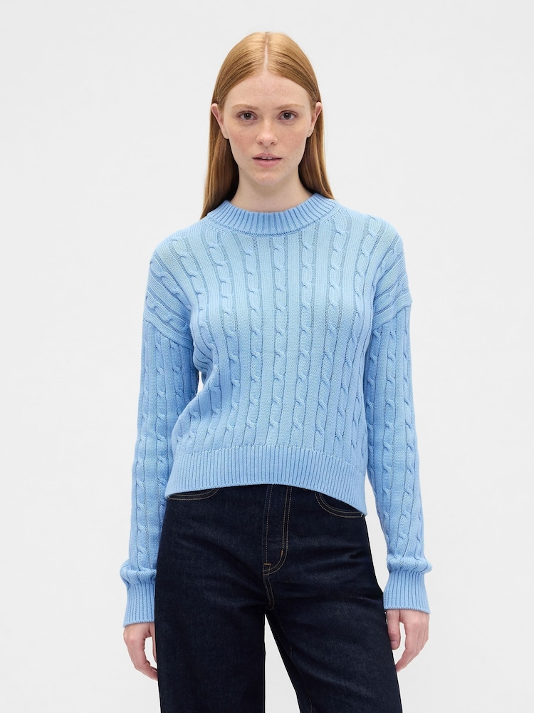 Gap Blue Cable-Knit Crew Neck Jumper - Image 1 of 5 Gap Blue Cable-Knit Crew Neck Jumper - Image 1 of 5