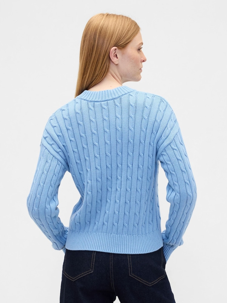 Gap Blue Cable-Knit Crew Neck Jumper - Image 2 of 5 Gap Blue Cable-Knit Crew Neck Jumper - Image 2 of 5