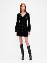 Gap Black Velvet V-Neck Pocket Mini Dress - Image 1 of 1