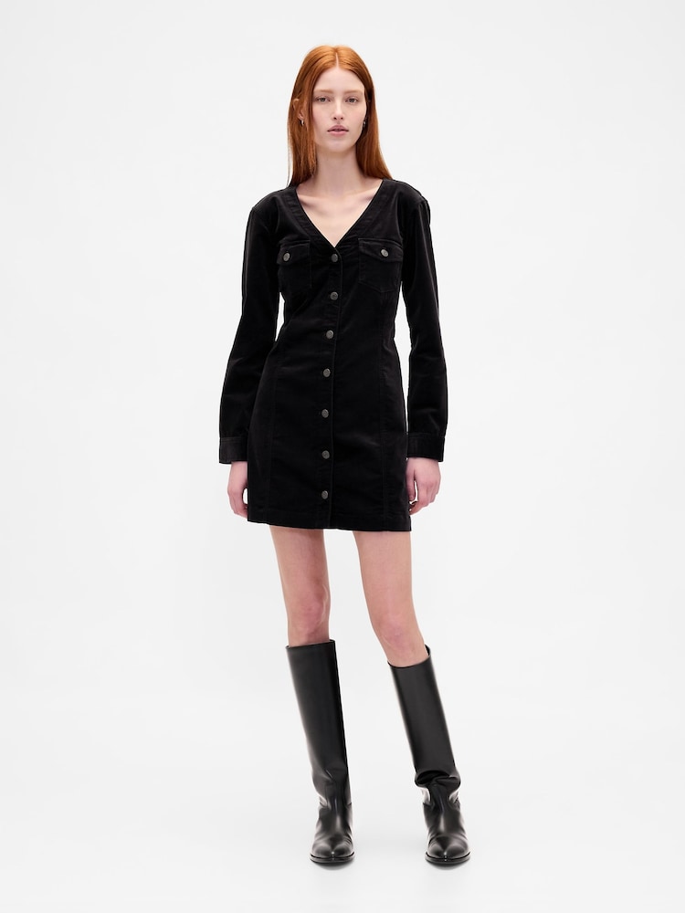 Gap Black Velvet V-Neck Pocket Mini Dress - Image 1 of 1
