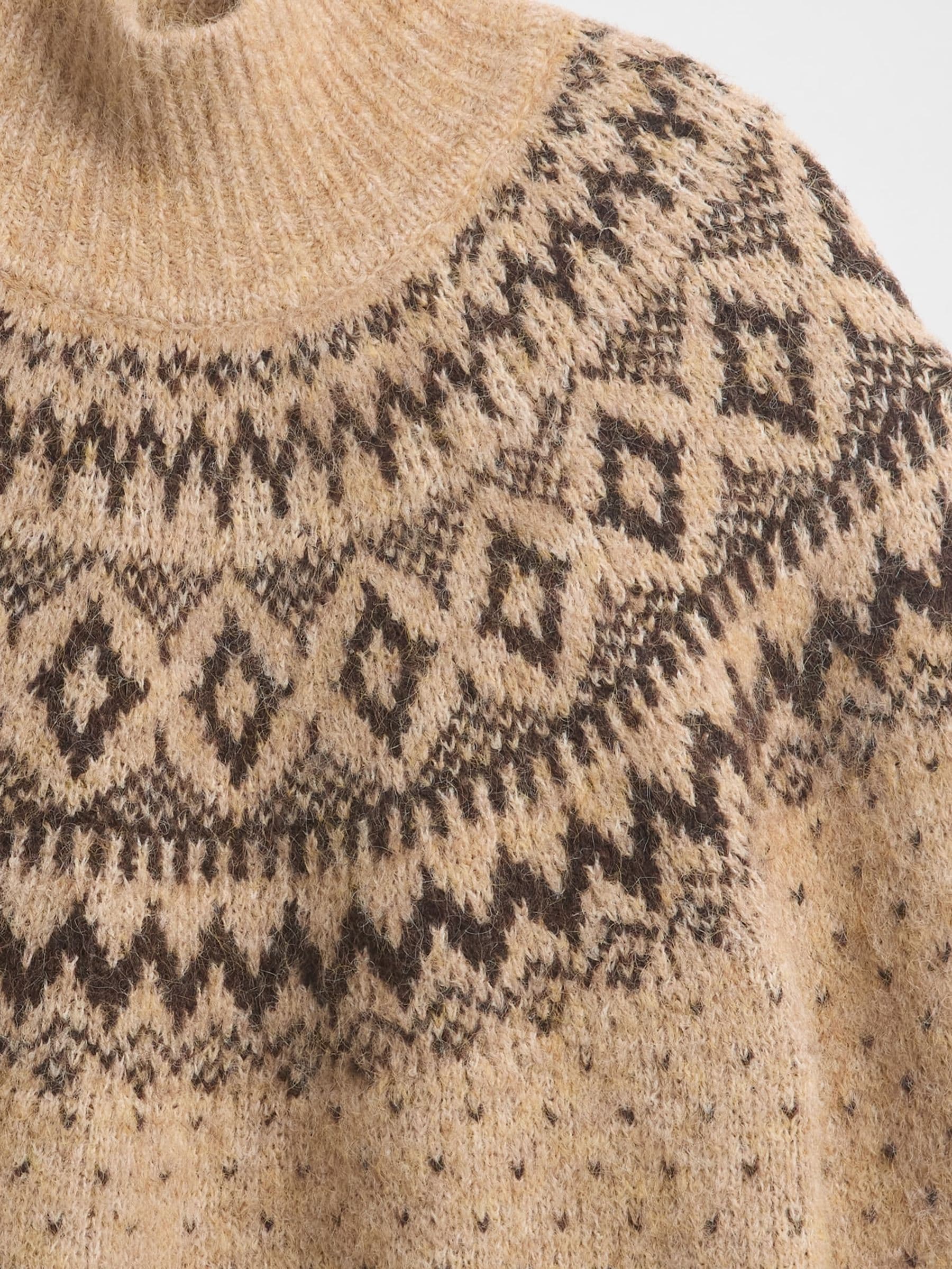 Buy Gap Brown Fair Isle Fuzzy Oversized Turtle Neck Jumper from