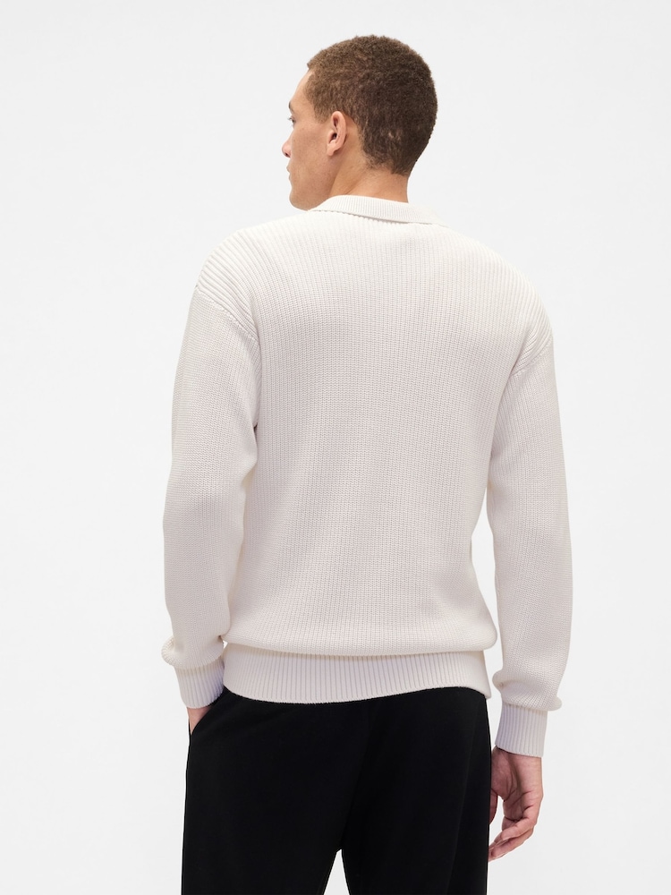Gap Cream Relaxed Ribbed Jumper Polo Shirt - Image 2 of 4 Gap Cream Relaxed Ribbed Jumper Polo Shirt - Image 2 of 4