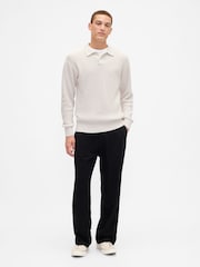 Gap Cream Relaxed Ribbed Jumper Polo Shirt - Image 3 of 4