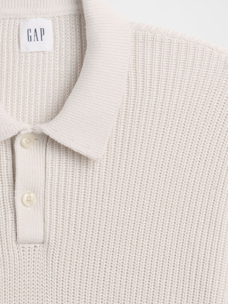 Gap Cream Relaxed Ribbed Jumper Polo Shirt - Image 4 of 4 Gap Cream Relaxed Ribbed Jumper Polo Shirt - Image 4 of 4
