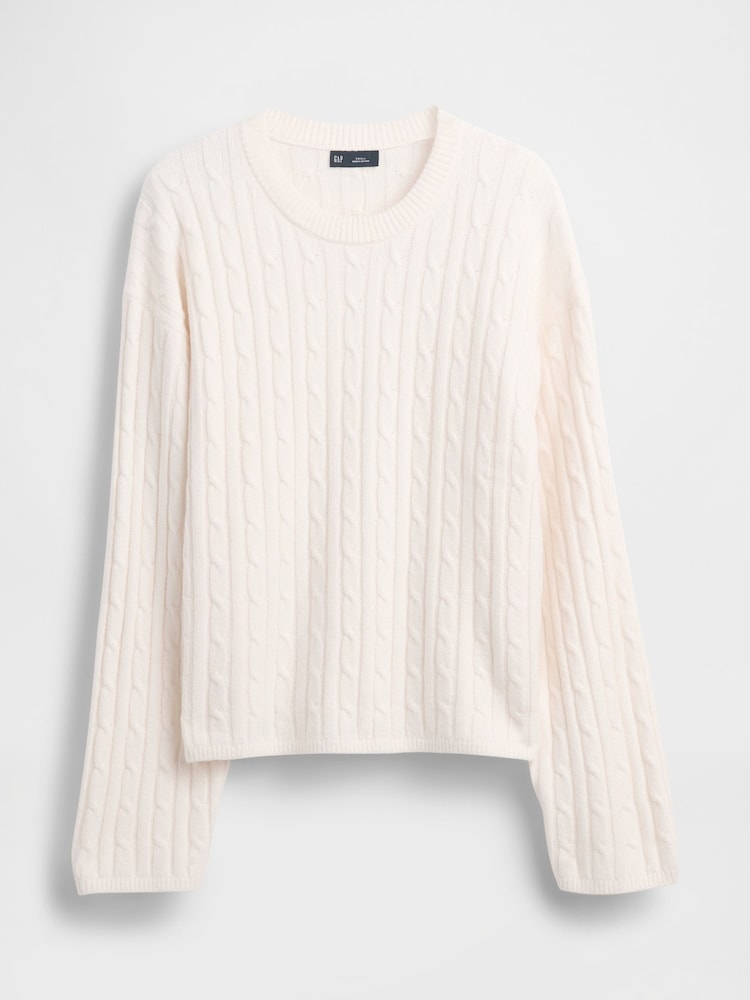 Gap White CashSoft Oversized Cable-Knit Crew neck Jumper - Image 1 of 1 Gap White CashSoft Oversized Cable-Knit Crew neck Jumper - Image 1 of 1