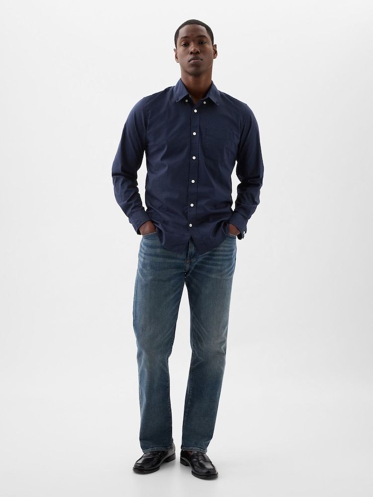 Gap Navy Blue Stretch Poplin Shirt in Standard Fit - Image 3 of 3 Gap Navy Blue Stretch Poplin Shirt in Standard Fit - Image 3 of 3