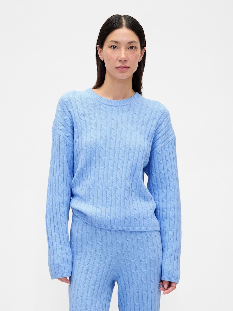 Gap Blue CashSoft Oversized Cable-Knit Crew neck Jumper - Image 1 of 4 Gap Blue CashSoft Oversized Cable-Knit Crew neck Jumper - Image 1 of 4