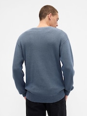 Gap Blue Relaxed Ribbed V-Neck Jumper - Image 2 of 5