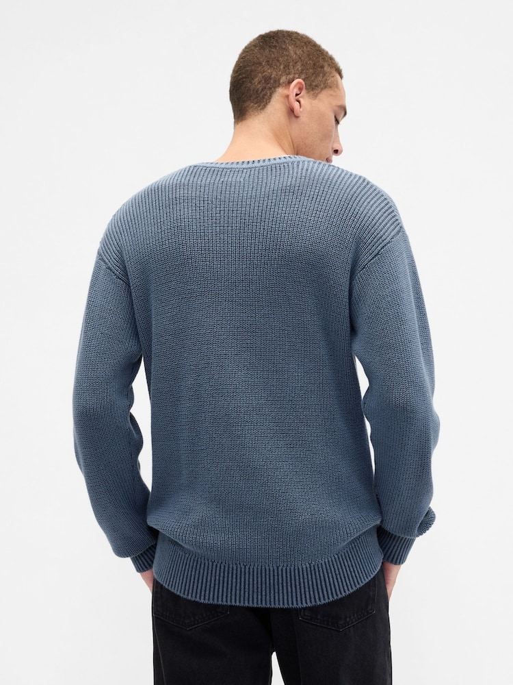 Gap Blue Relaxed Ribbed V-Neck Jumper - Image 2 of 5 Gap Blue Relaxed Ribbed V-Neck Jumper - Image 2 of 5