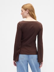 Gap Brown Velour Bell Sleeve Boatneck T-Shirt - Image 2 of 5