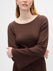 Gap Brown Velour Bell Sleeve Boatneck T-Shirt - Image 4 of 5